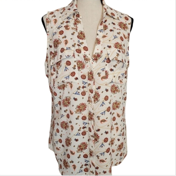 SoHo Jeans New York And Company Sleeveless Floral Top With Pockets - Picture 1 of 4
